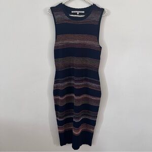 Rachel Roy Sleeveless Navy and Rust Knit Midi Dress |Size Large|
